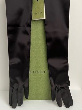 Gucci Black Gloves Long Opera Double GG Size Small Polyamide Acetate Elastane